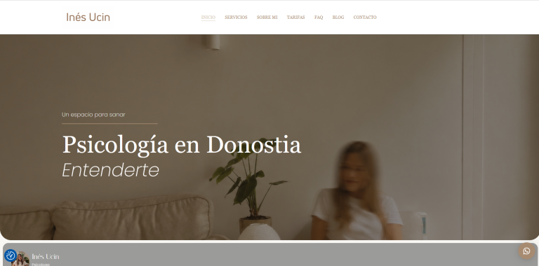 Página de inicio de la nueva web de Inés Ucín, psicóloga en Donostia, rediseñada por GALO Business Solutions tras un proyecto del Kit Digital.